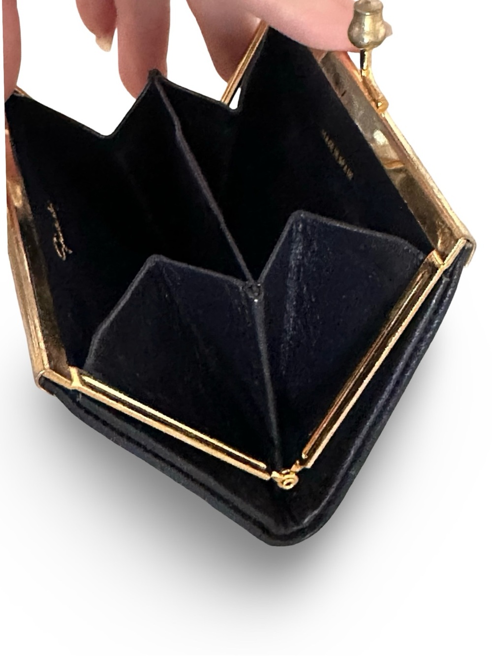 Vintage Givenchy Black Suede Script Logo Kiss-Lock Coin Purse Wallet – Great Con - Picture 10 of 10